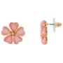 Lux Accessories Ivory Peach Glitter Flower Floral Statement Necklace Earring Set