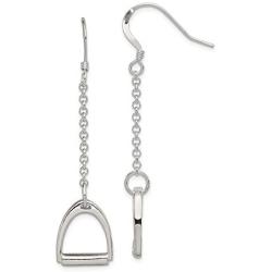 Sterling Silver Polished Horse Stirrup Dangle Earrings