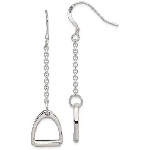 Sterling Silver Polished Horse Stirrup Dangle Earrings