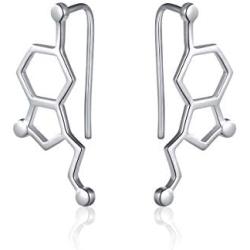 JZMSJF Serotonin Climber Earring 925 Sterling Silver Molecule Earrings Neurotransmitter Chemistry Science Jewelry for Women Girls Teens