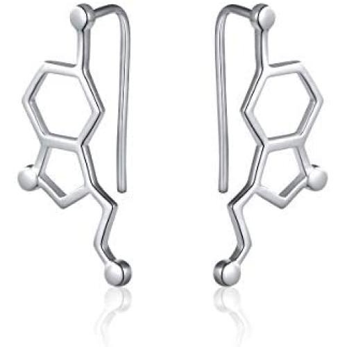 JZMSJF Serotonin Climber Earring 925 Sterling Silver Molecule Earrings Neurotransmitter Chemistry Science Jewelry for Women Girls Teens
