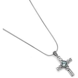 925 Sterling Silver Natural Blue Topaz Gemstone Celtic Cross Knot Unisex Pendant Necklace, 18''