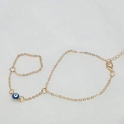 YienDoo Fashion Gold Evil Eye Bracelet Finger Chain Hand Harness Exquisite Blue Evil Eye Slave Bracelet Jewelry for Women and Girls