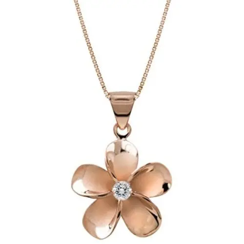 Honolulu Jewelry Company 14k Rose Gold Plated Sterling Silver Plumeria CZ Necklace Pendant with 18'' Box Chain Honolulu Jewelry Company 14k Rose Gold Plated Sterling Silver Plumeria CZ Necklace Pendant with 18'' Box Chain