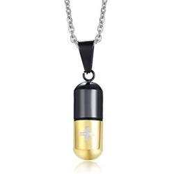 MPRAINBOW Unisex Openable Pill Capsule Pendant Stainless Steel Pill Holder Cross Medicine Keepsake Pendant Necklace For Men Women