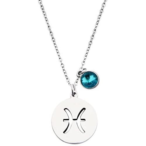 KUIYAI Stainless Steel Zodiac Sign and Birthstone Charm Necklace Bracelet