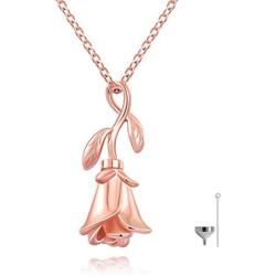 ACJFA 925 Sterling Silver Rose Flower Urn Necklace Cremation Jewelry 14K Rose Gold Plated Keepsake Ashes Memorial Pendant Necklace for Women Gift