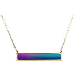 Ms.Iconic 35x6MM Silver Rose Gold Plated Rectangle Bar Mood Charm Color Change Necklace Color Changing Jewelry Bridesmaid Wedding Gift for Her
