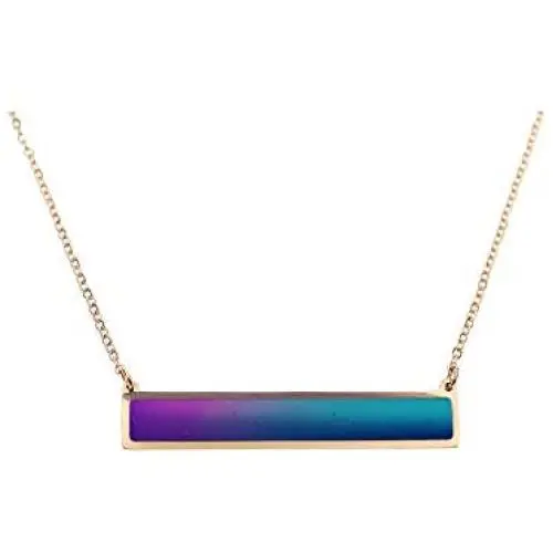 Ms.Iconic 35x6MM Silver Rose Gold Plated Rectangle Bar Mood Charm Color Change Necklace Color Changing Jewelry Bridesmaid Wedding Gift for Her
