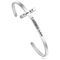 MEMGIFT Religious Bracelets for Women Girls Christian Cross Cuff Baptism Faith Bible Verse Jewelry Stainless Steel Confirmation Birthday for Mother Sister Wife Friends