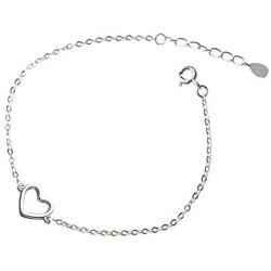 Minimalist Heart Sterling Silver Bracelet for Women Girls Little Hollow Love Charm Adjustable Hand Chain Link Bracelet Anklet Gifts for Couple Lover Best Friend Mom Daughter