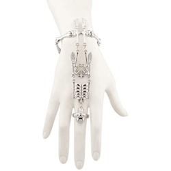 LUX ACCESSORIES Skeleton Bones Stretch Bracelet Slave Chain Ring Goth