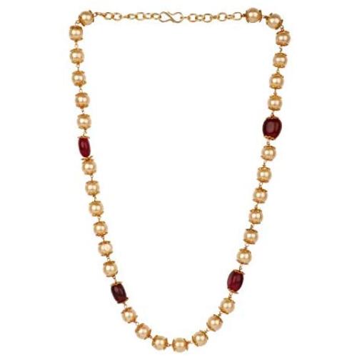 Efulgenz Indian 14 K Gold Plated Red Faux Ruby Pearl Beads Strand Neckalce Fashion Costume Jewelry for Women