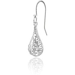 Sterling Silver Teardrop Filigree Polished Dangle Earrings