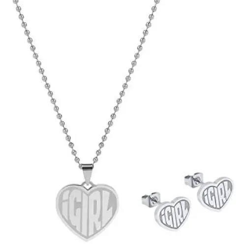 2Pcs Igirl Necklace Earrings for Women, Hip Hop Heart Pendant Necklace and Stainless Steel Stud Earrings Y2K Jewelry