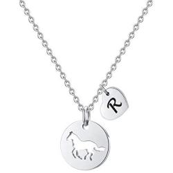 MONOOC Horse Necklace for Girls, Horse Charm Necklace Stainless Steel Heart Initial Necklace Horse Gifts for Girls, Horse Jewelry Girls Horse Necklace 26 Initial Letter Necklace for Girl
