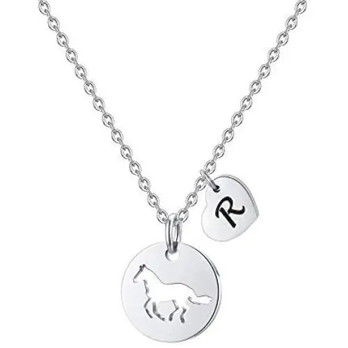 MONOOC Horse Necklace for Girls, Horse Charm Necklace Stainless Steel Heart Initial Necklace Horse Gifts for Girls, Horse Jewelry Girls Horse Necklace 26 Initial Letter Necklace for Girl MONOOC Horse Necklace for Girls, Horse Charm Necklace Stainless Steel Heart Initial Necklace Horse Gifts for Girls, Horse Jewelry Girls Horse Necklace 26 Initial Letter Necklace for Girl