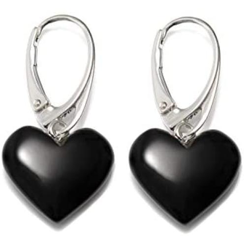 Heart Amber Dangle Earrings for Women - 925 Sterling Silver - Genuine Baltic Amber - Hypoallergenic