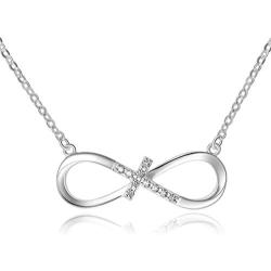 Infinity Love Necklace for Women Mom Daughter Girlfriend, 925 Sterling Silver Sparkling Cubic Zirconia Forever Love Heart Cross Pendant Necklace Jewelry for Anniversary Birthday Gift