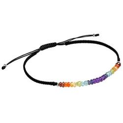 AeraVida Layer Me Rainbow Genuine Stones Sterling Silver on Adjustable Black Bracelet