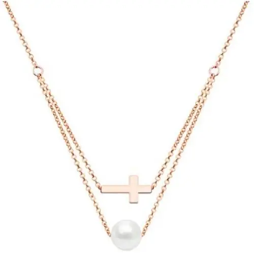 ZHQI Cross Pearl Choker Necklace 18K Rose Gold Plated Stainless Steel Simple Tiny Layered Chain Pendant ZHQI Cross Pearl Choker Necklace 18K Rose Gold Plated Stainless Steel Simple Tiny Layered Chain Pendant