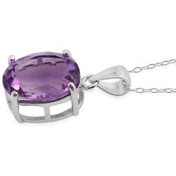 Shop LC Natural Gemstone Amethyst 925 Sterling Silver Oval Solitaire Chain Pendant Necklace for Women Crystal Purple Jewelry Gifts Cttw 3