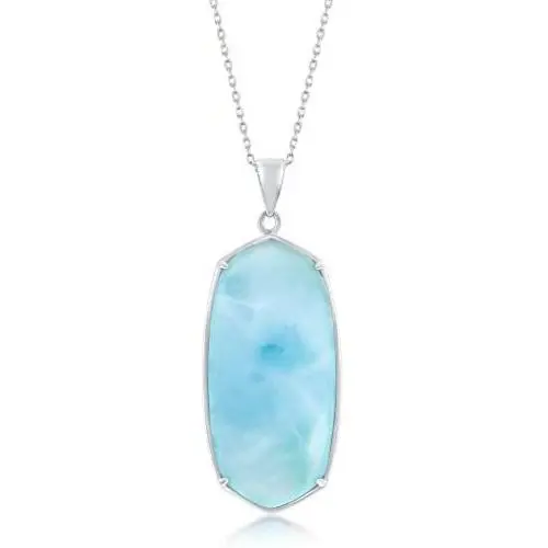 Large Long Hexagon-Shaped Caribbean Natural Larimar Gemstone Sterling Silver Pendant 18’’ Necklace Jewelry for Women or Teens Large Long Hexagon-Shaped Caribbean Natural Larimar Gemstone Sterling Silver Pendant 18’’ Necklace Jewelry for Women or Teens