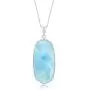 Large Long Hexagon-Shaped Caribbean Natural Larimar Gemstone Sterling Silver Pendant 18’’ Necklace Jewelry for Women or Teens Large Long Hexagon-Shaped Caribbean Natural Larimar Gemstone Sterling Silver Pendant 18’’ Necklace Jewelry for Women or Teens