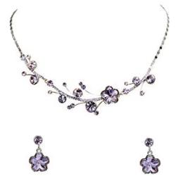 Faship Light Purple Violet Swarovski Crystal Floral Necklace Earrings Set