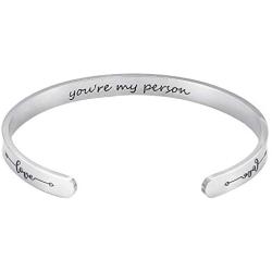 NELLOYA You are My Person Mantra Cuff Bracelet Stainless Steel Adjustable Bangle for BFF Lovers Family Secret Message Boyfriend Girlfriend Couple Jewelry