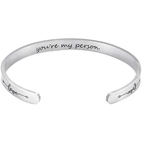 NELLOYA You are My Person Mantra Cuff Bracelet Stainless Steel Adjustable Bangle for BFF Lovers Family Secret Message Boyfriend Girlfriend Couple Jewelry