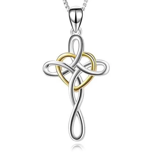YFN Cross Necklace 925 Sterling Silver Celtic Knot Cross Infinity Heart Love Pendant Necklace 18'' YFN Cross Necklace 925 Sterling Silver Celtic Knot Cross Infinity Heart Love Pendant Necklace 18''