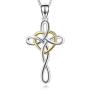 YFN Cross Necklace 925 Sterling Silver Celtic Knot Cross Infinity Heart Love Pendant Necklace 18''