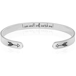 Mantra Cuff for Women, Inspirational Gift Jewelry for her, Motivational Silver Friendship Bracelets, Engraved Bracelets for Women, Encouragement Jewelry