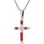 AeraVida Elegant X Cross Reconstructed Red Coral Inlay .925 Sterling Silver Pendant Necklace