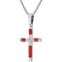 AeraVida Elegant X Cross Reconstructed Red Coral Inlay .925 Sterling Silver Pendant Necklace AeraVida Elegant X Cross Reconstructed Red Coral Inlay .925 Sterling Silver Pendant Necklace