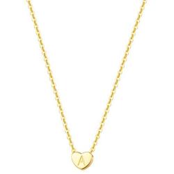 Carleen Solid 14K Real Gold Tiny Love Heart Monogram Initial Letter Dainty Pendant Necklace Delicate Minimalist Jewelry for Women Girls, 16+2 INCHES