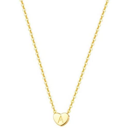 Carleen Solid 14K Real Gold Tiny Love Heart Monogram Initial Letter Dainty Pendant Necklace Delicate Minimalist Jewelry for Women Girls, 16+2 INCHES