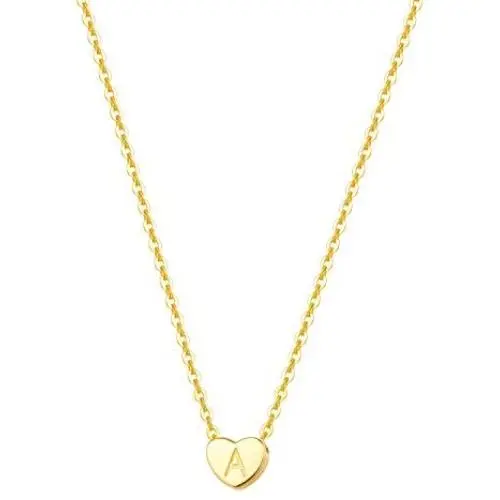 Carleen Solid 14K Real Gold Tiny Love Heart Monogram Initial Letter Dainty Pendant Necklace Delicate Minimalist Jewelry for Women Girls, 16+2 INCHES
