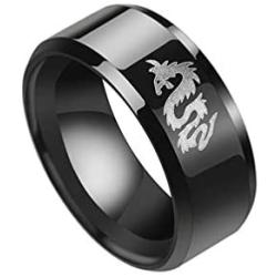 Xusamss Punk Rock Plated Black Stainless Steel Animal Dragon Totem Smooth Ring