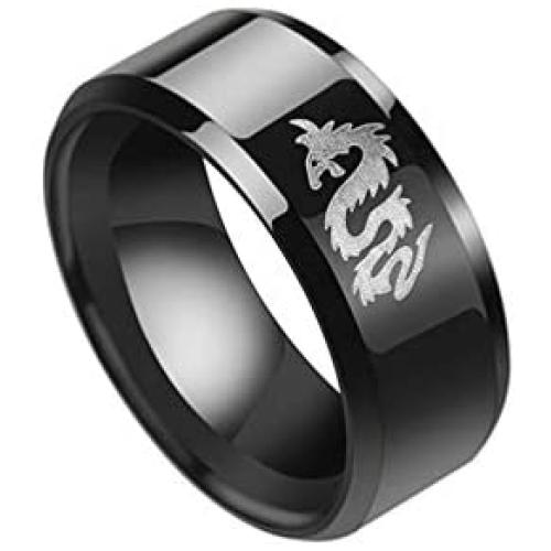 Xusamss Punk Rock Plated Black Stainless Steel Animal Dragon Totem Smooth Ring