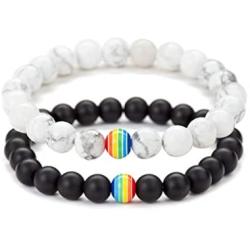 MOYI Rainbow Gay LGBT Pride Bracelet Set Bead Handmade Couple Friendship Elastic Jewelry for Men Women Unisex