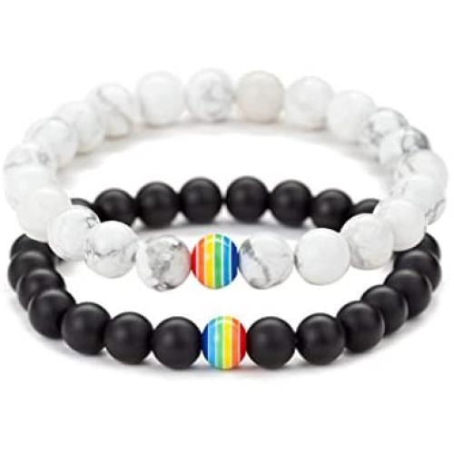 MOYI Rainbow Gay LGBT Pride Bracelet Set Bead Handmade Couple Friendship Elastic Jewelry for Men Women Unisex