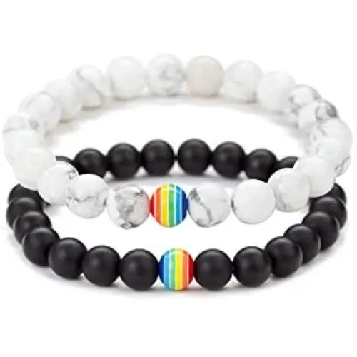 MOYI Rainbow Gay LGBT Pride Bracelet Set Bead Handmade Couple Friendship Elastic Jewelry for Men Women Unisex