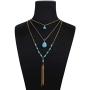 Asooll Beach Layered Turquoise Choker Necklace Gold Long Pendant Neck Chain Summer Boho Tassel Necklaces Fashion Beaded Neck Jewelry for Women and Girls