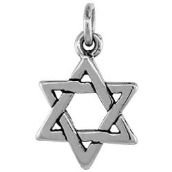 Sterling Silver Star of David Necklace Antiqued Finish 5/16 inch, 16-30 inch 0.8mm Box Chain