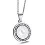 Stainless Steel Circle of Crystal Our Father Lords Prayer English Bible Verse Necklace, Praying Hands Coin Pendant Christian Jewelry