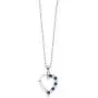 Gem Stone King 925 Sterling Silver Heart MOM Pendant Necklace Set with Created White and Blue Sapphire on 18 Inch Silver Chain