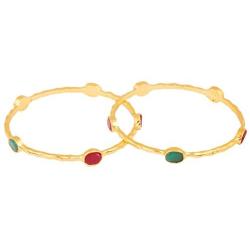 Touchstone Indian Bollywood Faux Green Emerald red Faux Ruby Ethnic Designer Jewelry Bangle for Women in Gold Tone