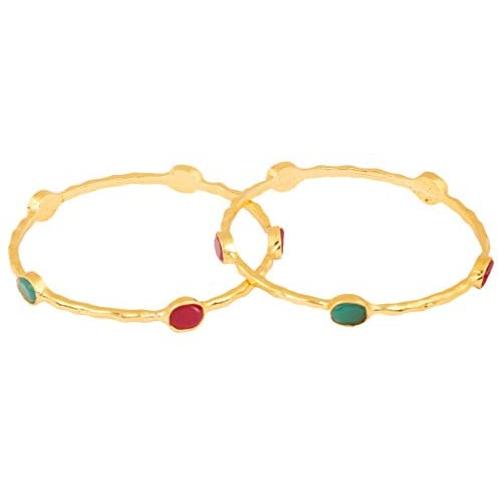Touchstone Indian Bollywood Faux Green Emerald red Faux Ruby Ethnic Designer Jewelry Bangle for Women in Gold Tone